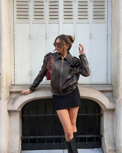 Vintage 90s Oversized Leather Bomber Jacket ,Distressed Black Real Leather Jacket,  Parisian Street Style Women’s Outerwear.