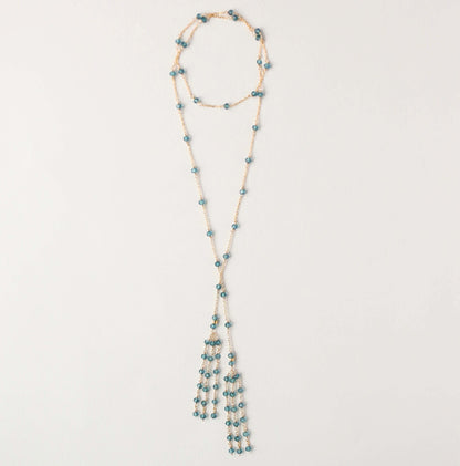 Gold Ballet Lariat Necklace in London Blue Quartz