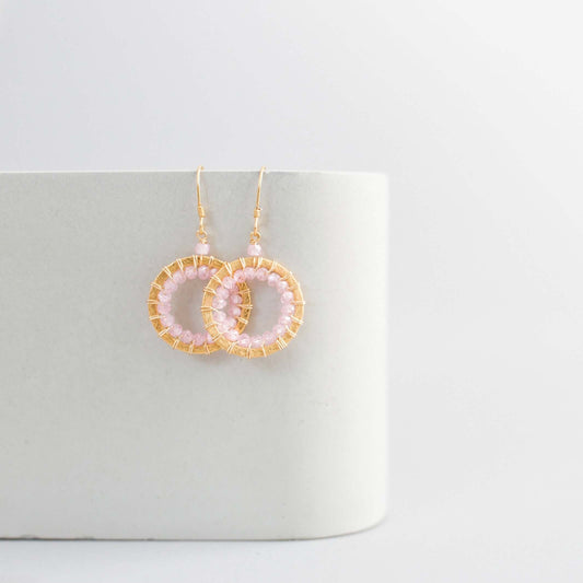 Rose Quartz Mini Halo Earrings