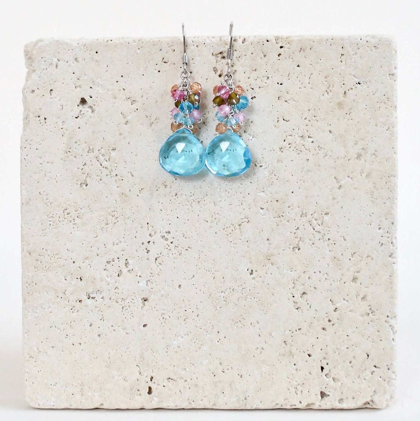 Aquamarine Quartz Silver Drop Earrings