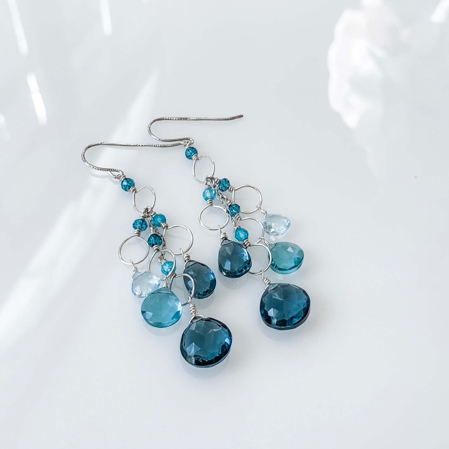 Iolite & Aquamarine Gold Waterfall Earrings