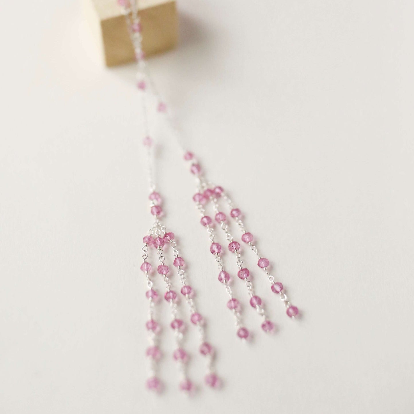 Silver Ballet Lariat Necklace in Pink Tourmaline