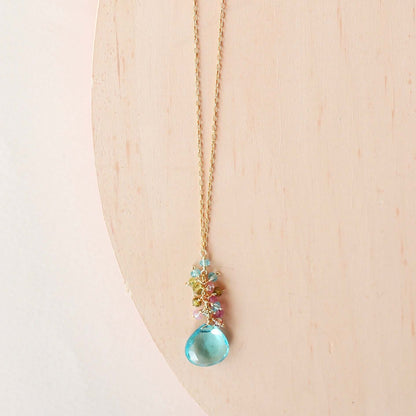 Aquamarine Quartz Silver Raindrop Cluster Necklace