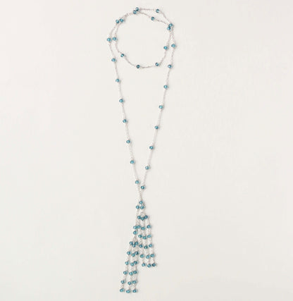 Gold Ballet Lariat Necklace in London Blue Quartz