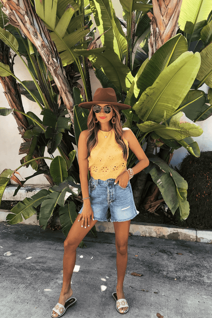 Marigold Yellow Eyelet Tank Top - FINAL SALE - The Avenue44