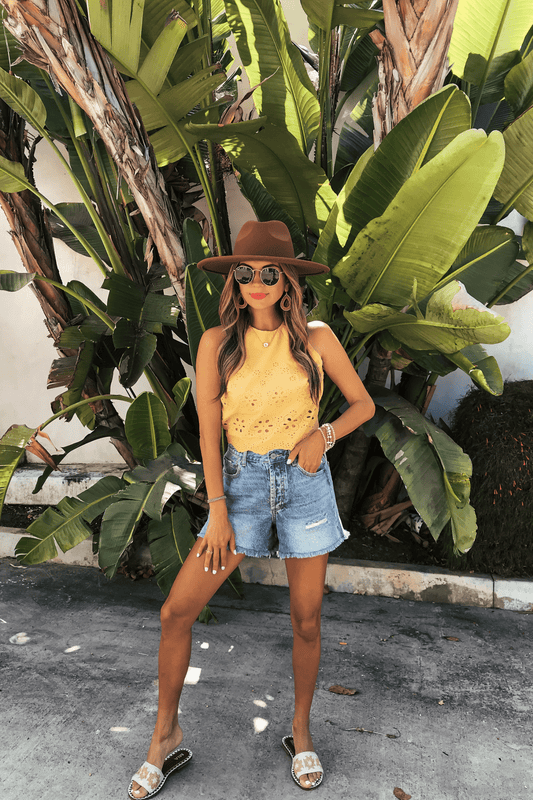 Marigold Yellow Eyelet Tank Top - FINAL SALE - The Avenue44