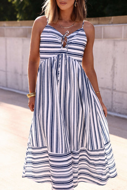 Navy and White Striped Tie Front Midi Dress - FINAL SALE - The Avenue44