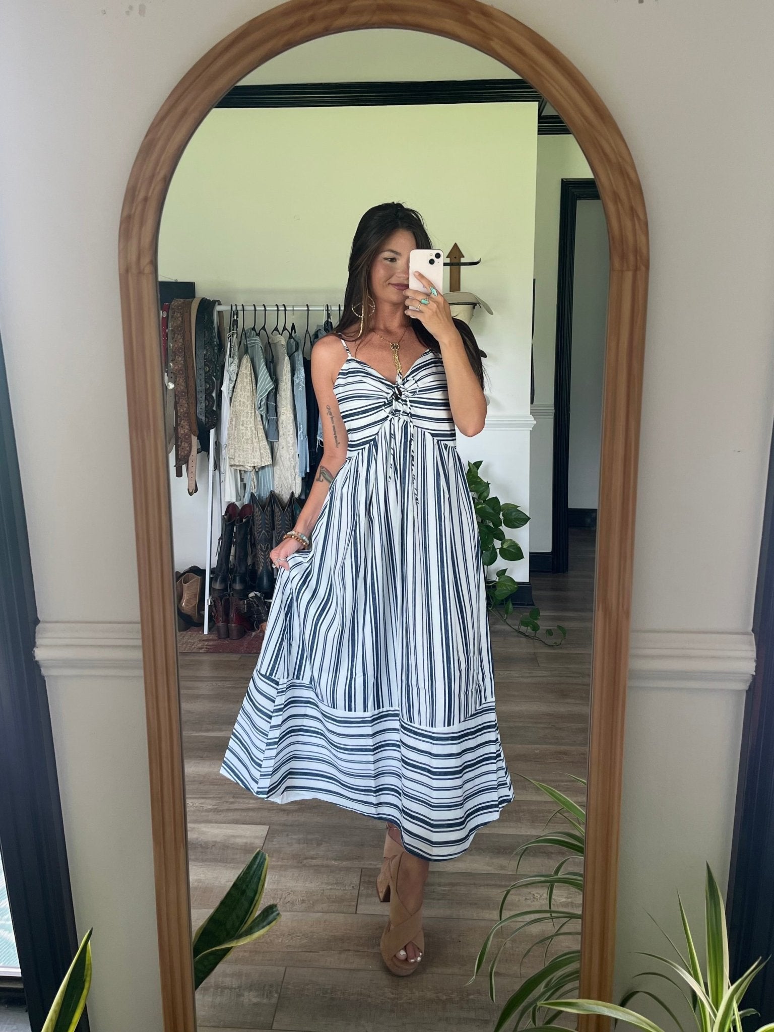 Navy and White Striped Tie Front Midi Dress - FINAL SALE - The Avenue44