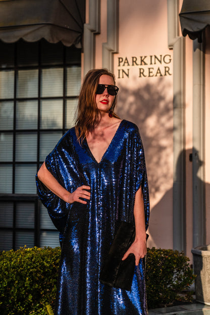 Night Sapphire Sequin Caftan Kaftan Dress