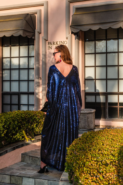 Night Sapphire Sequin Caftan Kaftan Dress