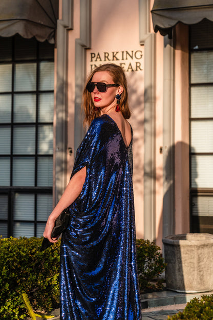 Night Sapphire Sequin Caftan Kaftan Dress