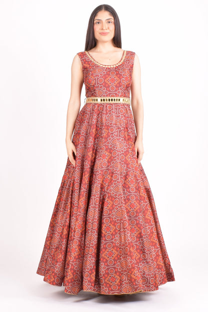 Darrie Maroon Silk Gown