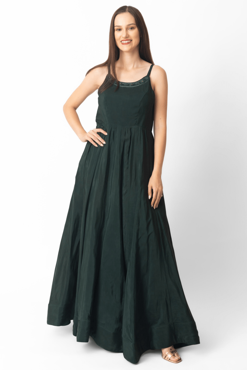 Mirena Green A-Line Long Dress