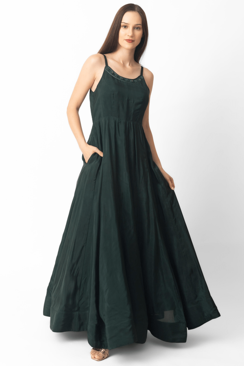 Mirena Green A-Line Long Dress