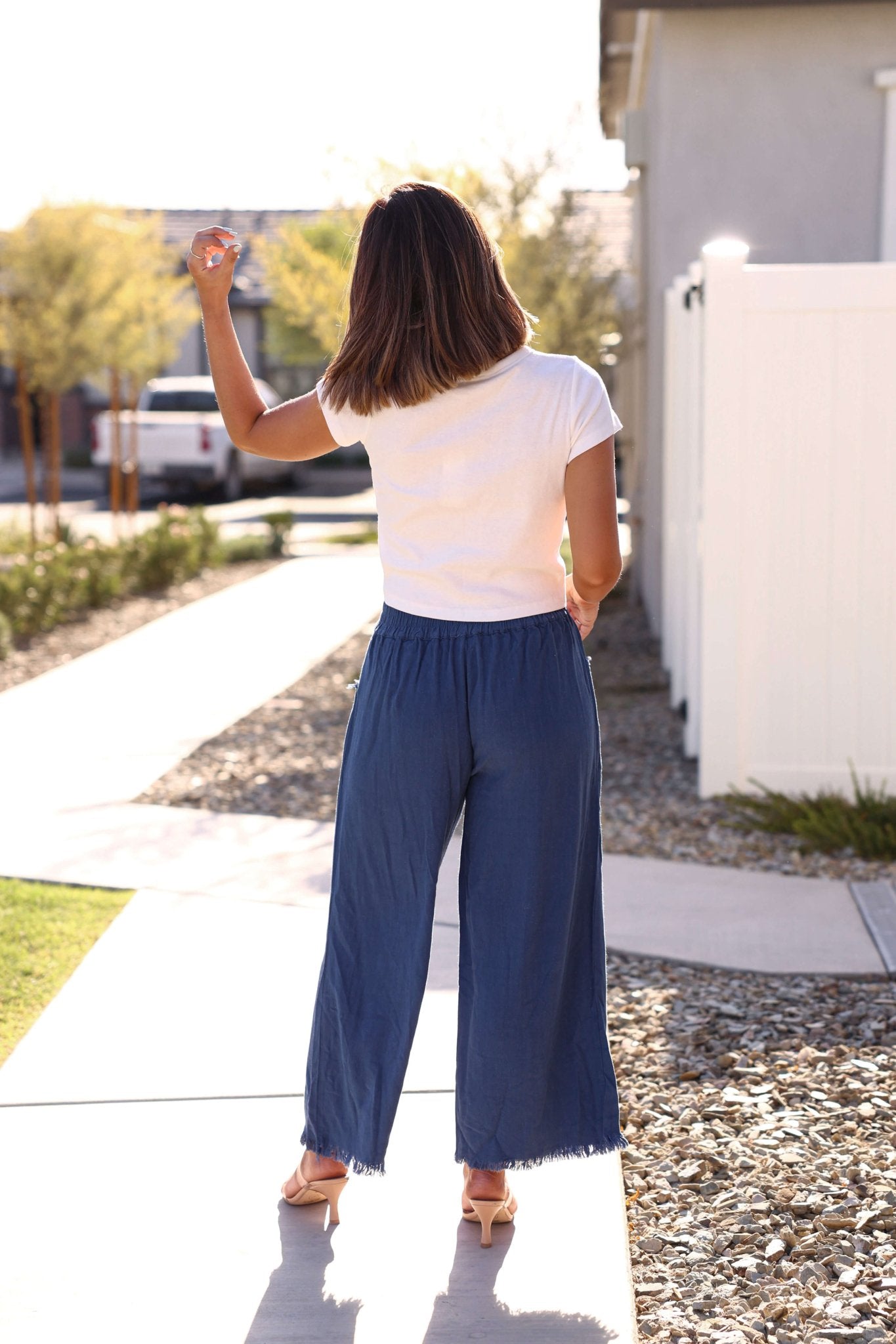 Slate Blue Frayed Linen Wide Leg Pants - FINAL SALE - The Avenue44