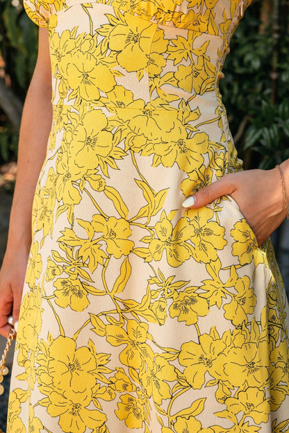 Sunset Yellow Floral Strapless Midi Dress - FINAL SALE - The Avenue44