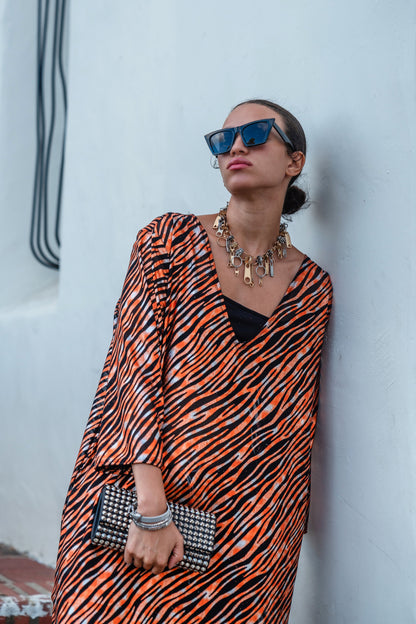 Zanzibar Zebra Longline Caftan with Sleeves