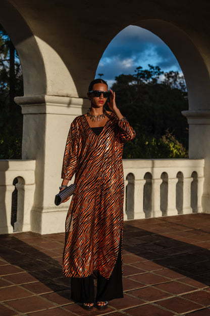 Zanzibar Zebra Longline Caftan with Sleeves