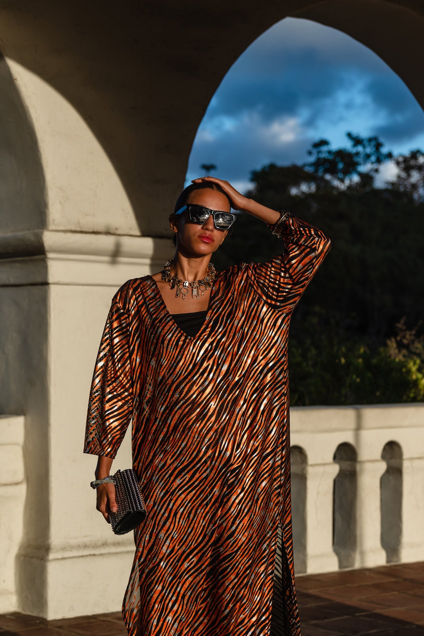 Zanzibar Zebra Longline Caftan with Sleeves