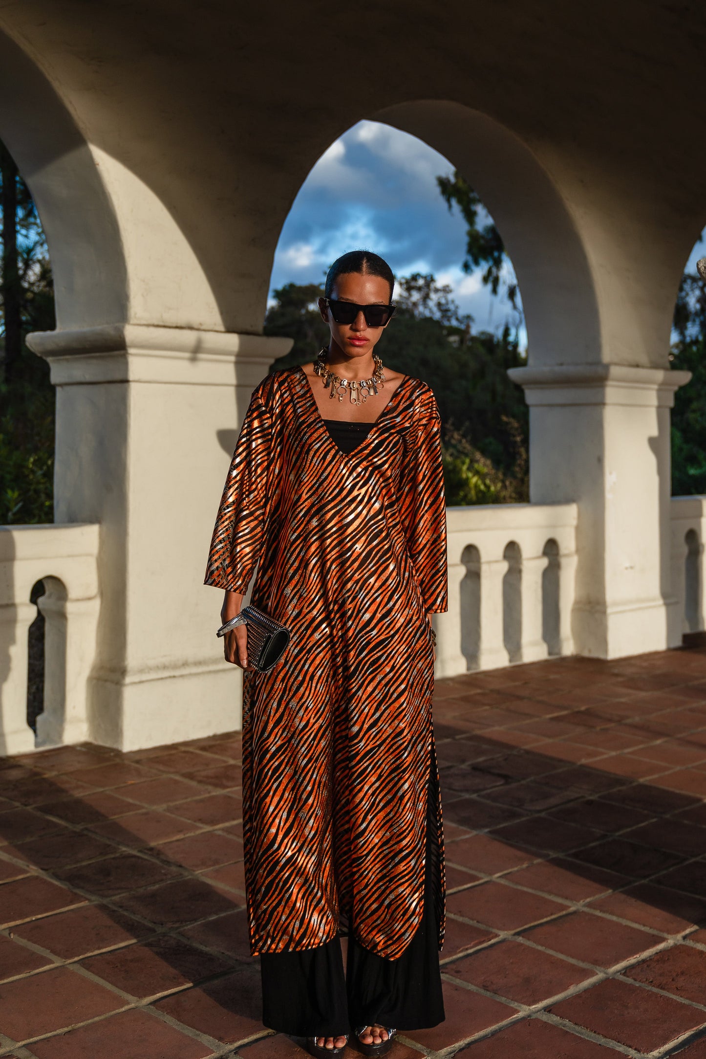Zanzibar Zebra Longline Caftan with Sleeves