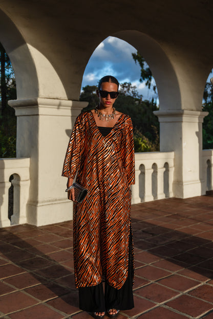 Zanzibar Zebra Longline Caftan with Sleeves