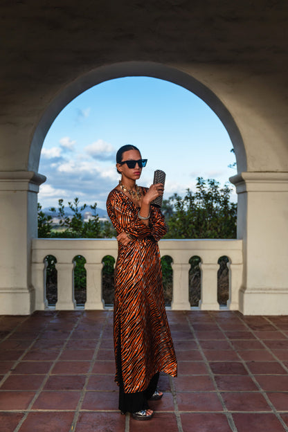 Zanzibar Zebra Longline Caftan with Sleeves